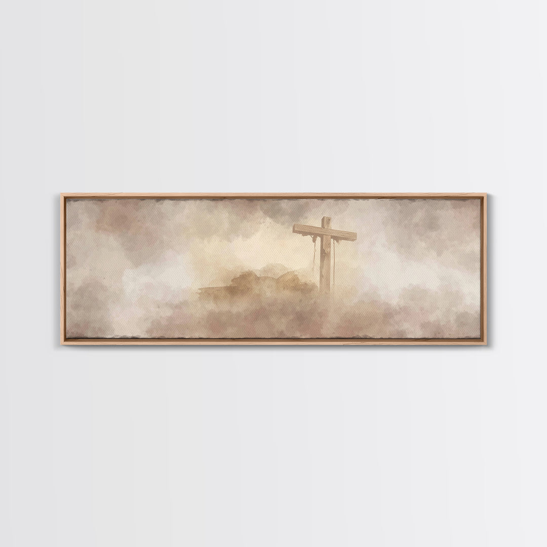 Worn Cross | Framed Canvas Print | Christian Art | Panoramic Painting | Christian Wall Art | Christian Art Canvas | Christian Artwork