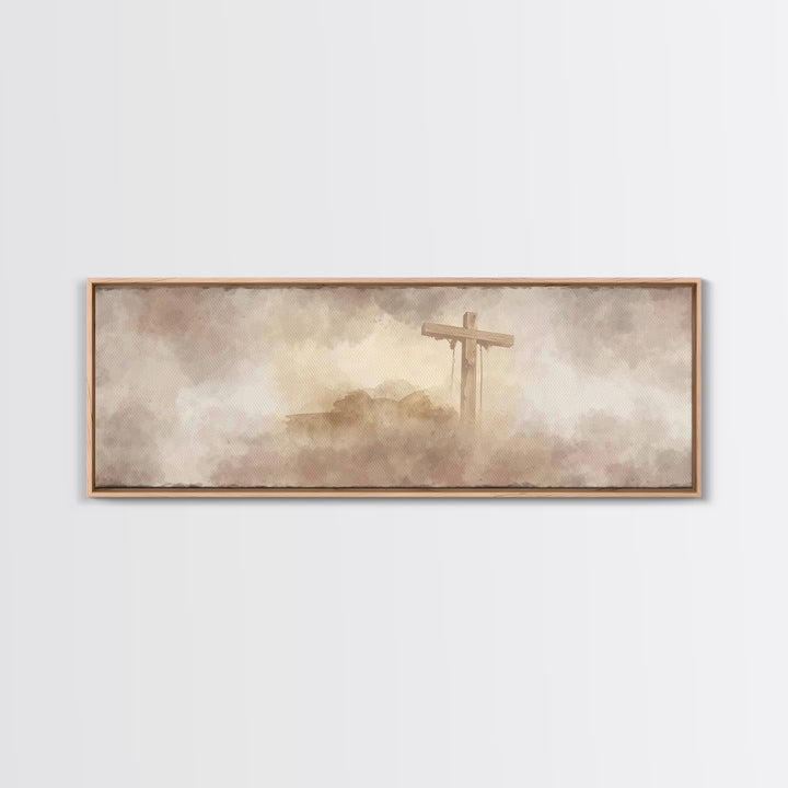 Worn Cross | Framed Canvas Print | Christian Art | Panoramic Painting | Christian Wall Art | Christian Art Canvas | Christian Artwork
