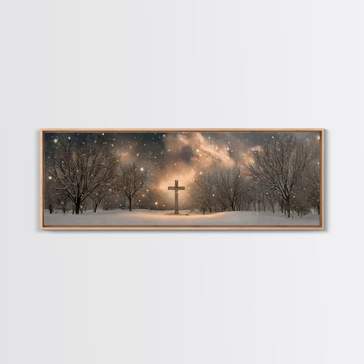 Snowfall Of Grace | Framed Canvas Print | Christian Art Canvas | Panoramic Wall Art | Christian Art | Christian Painting | Christian Gift