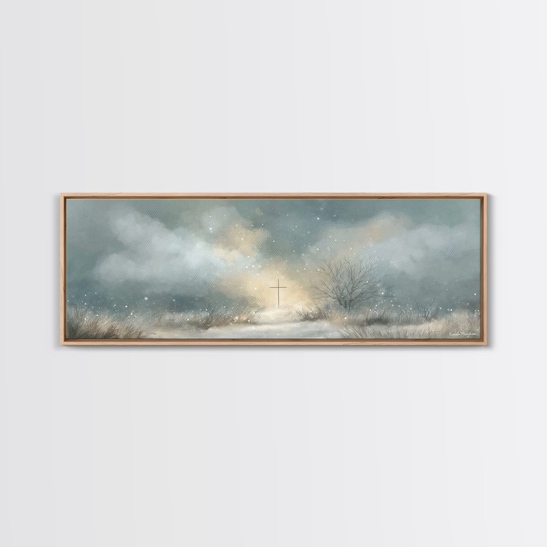 Morning Of Peace, Framed Canvas Print, Panoramic Wall Art, Christian Art, Christian Painting, Christian Art Canvas, Christmas Art