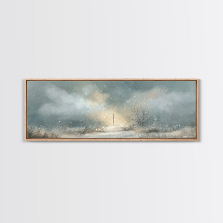 Morning Of Peace, Framed Canvas Print, Panoramic Wall Art, Christian Art, Christian Painting, Christian Art Canvas, Christmas Art