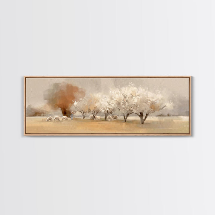 Eternal Shepherd Glow | Framed Canvas Print | Christian Art | Panoramic Print | Jesus Painting | Christmas Art | Christian Wall Art