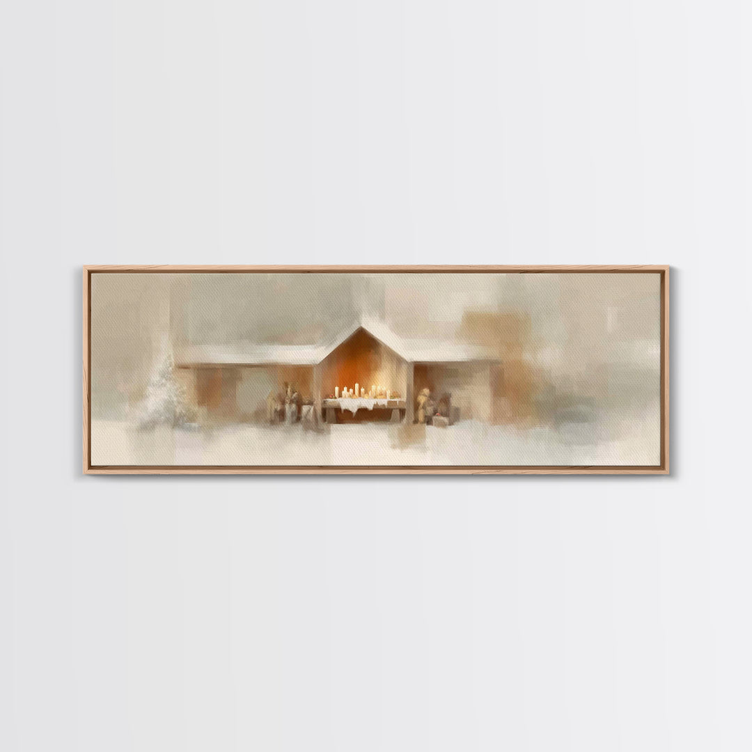 Humble Stable Offering - Framed Canvas Print - Christian Wall Art - Panoramic Painting - Christian Art Canvas - Christmas Art - Sacred Art
