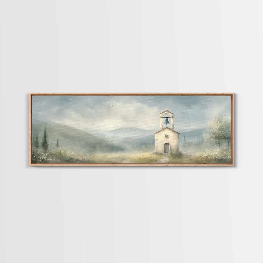 Chapel Morning Light - Framed Canvas Print - Christian Wall Art - Christian Art Canvas - Panoramic Art - Christian Painting - Christmas Art