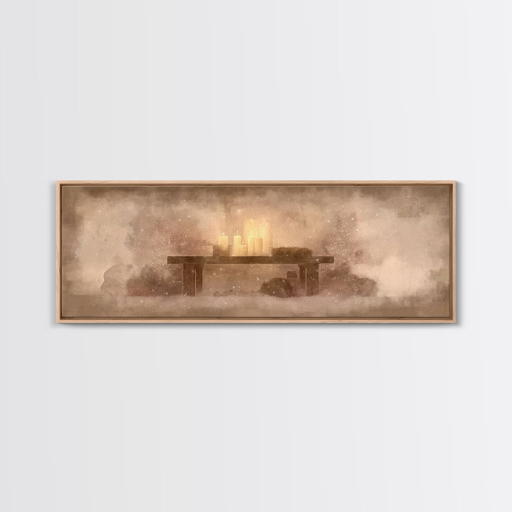 Silent Manger Glow – Framed Canvas Print – Panoramic Art – Christian Wall Art – Christian Art Canvas – Christmas Art – Christian Christmas