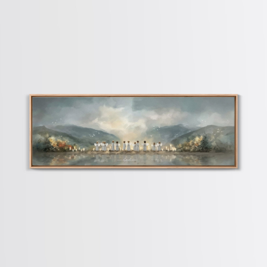 Angels Of Morning - Framed Canvas Print - Panoramic Art - Christian Wall Art - Christian Art Canvas - Christian Painting - Christmas Art