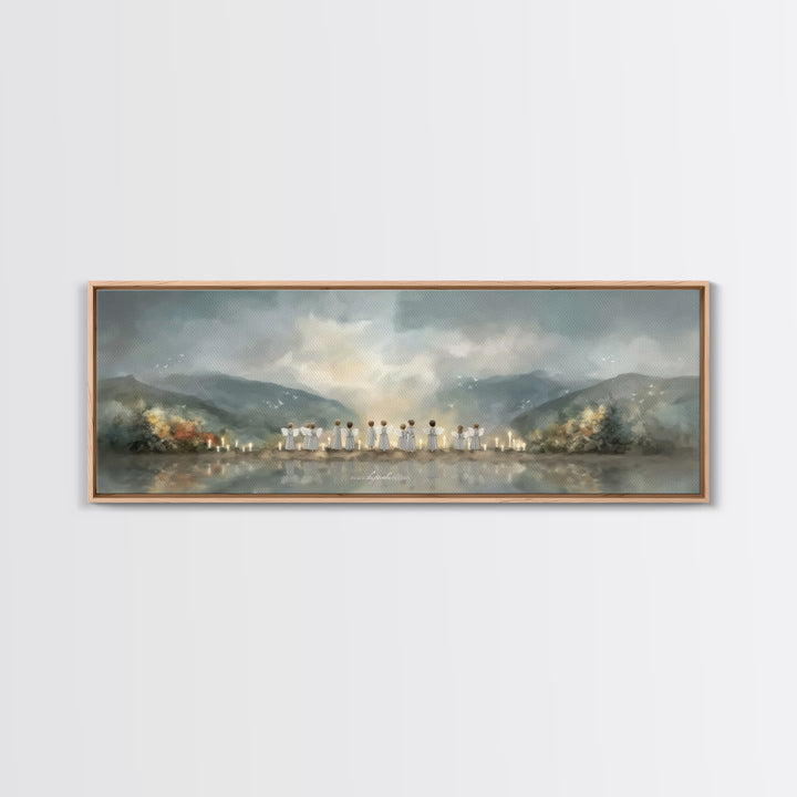 Angels Of Morning - Framed Canvas Print - Panoramic Art - Christian Wall Art - Christian Art Canvas - Christian Painting - Christmas Art
