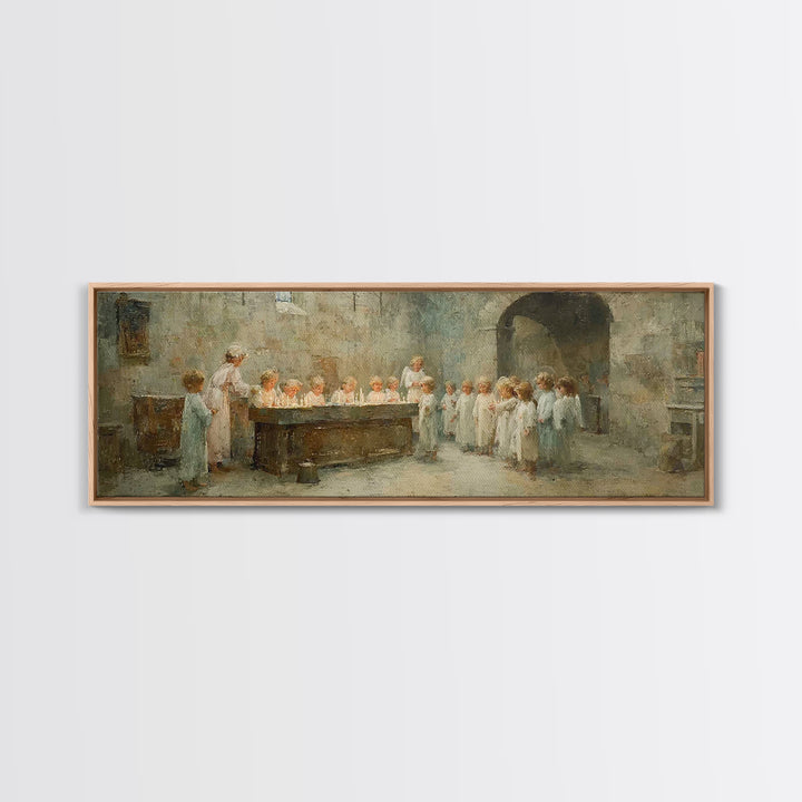 Angel Hall Gathering, Framed Canvas Print, Panoramic Art, Christian Wall Art, Christian Art Canvas, Christian Painting, vintage Christian a