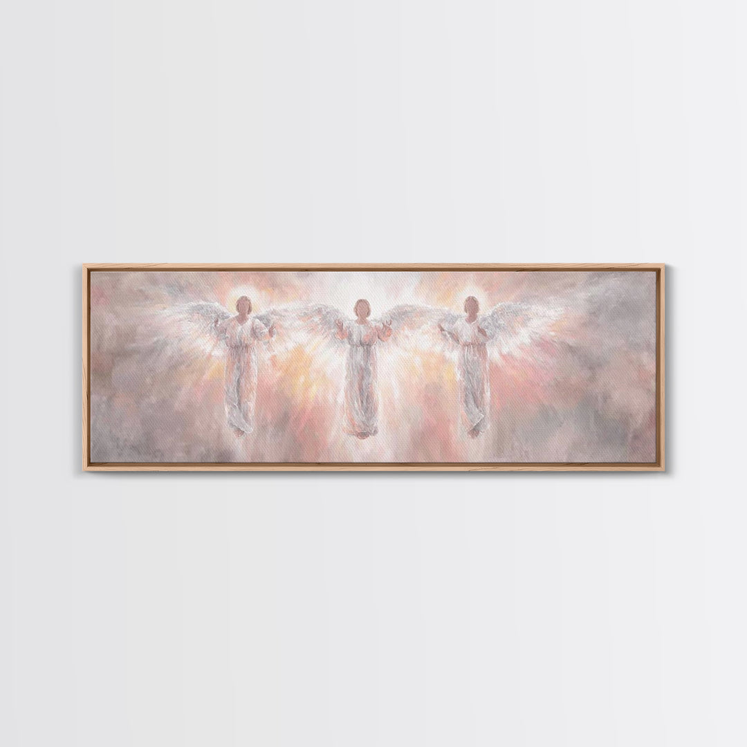 Radiant Angel Trio – Framed Canvas Print – Panoramic Wall Art – Christian Art Canvas – Christian Painting – Christmas Art – modern Christia