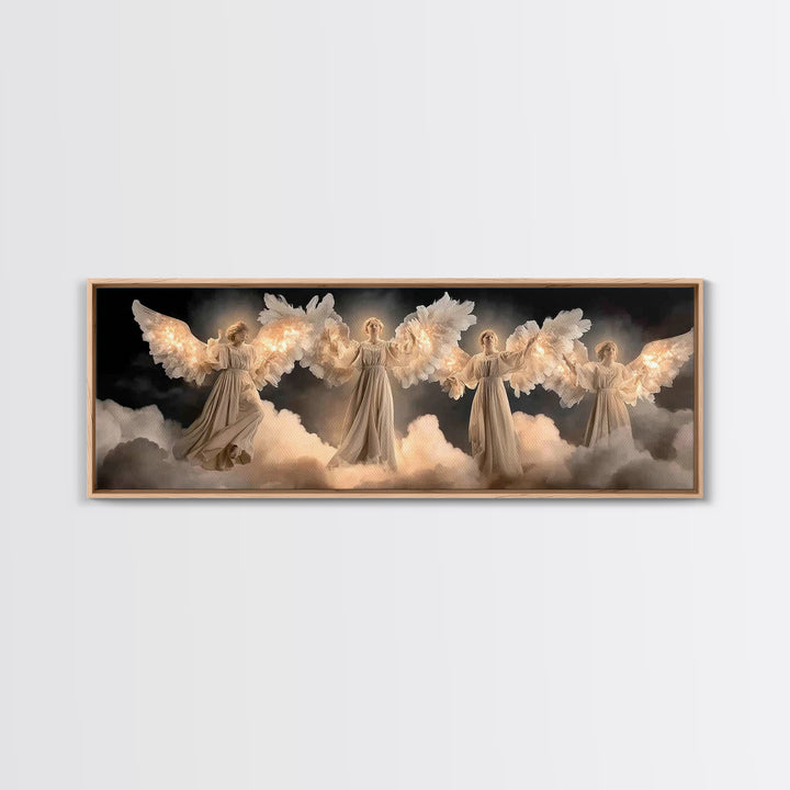 Radiant Angel Assembly – Framed Canvas Print – Christian Art Canvas – Christian Wall Art – Panoramic Painting – Christmas Wall Art – Christ