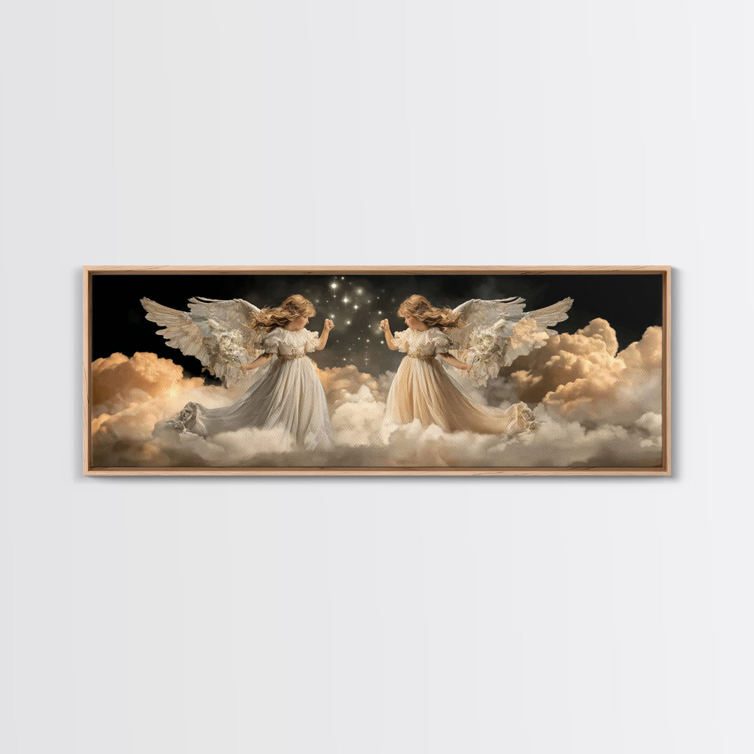 Cloudborne Messengers – Framed Canvas Print – Vintage Christian Art – Christian Wall Art – Panoramic Wall Art – Christmas Art – Christian A