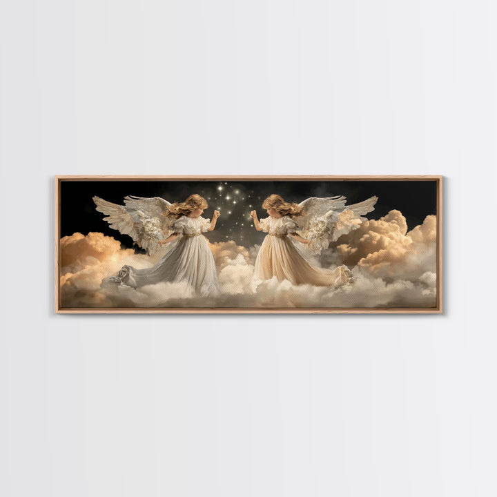 Cloudborne Messengers – Framed Canvas Print – Vintage Christian Art – Christian Wall Art – Panoramic Wall Art – Christmas Art – Christian A