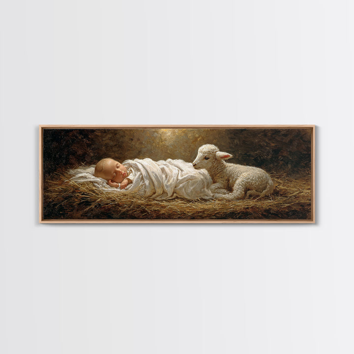 Lamb of Promise | Framed Canvas Print | Christian Art Canvas | Panoramic Frame | Christmas Art | Christian Wall Art | Christian Art