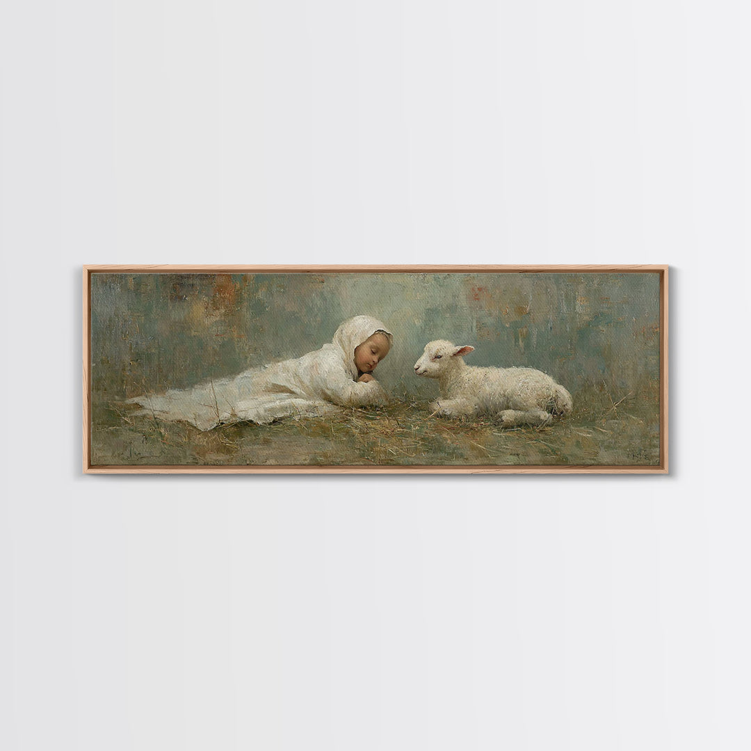 Little Shepherd Peace, Framed Canvas Print, Christmas Art, Panoramic Art, Christian Art Canvas, Christian Wall Art, Christian Christmas Dec