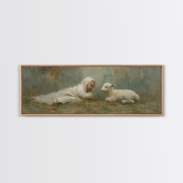 Little Shepherd Peace, Framed Canvas Print, Christmas Art, Panoramic Art, Christian Art Canvas, Christian Wall Art, Christian Christmas Dec