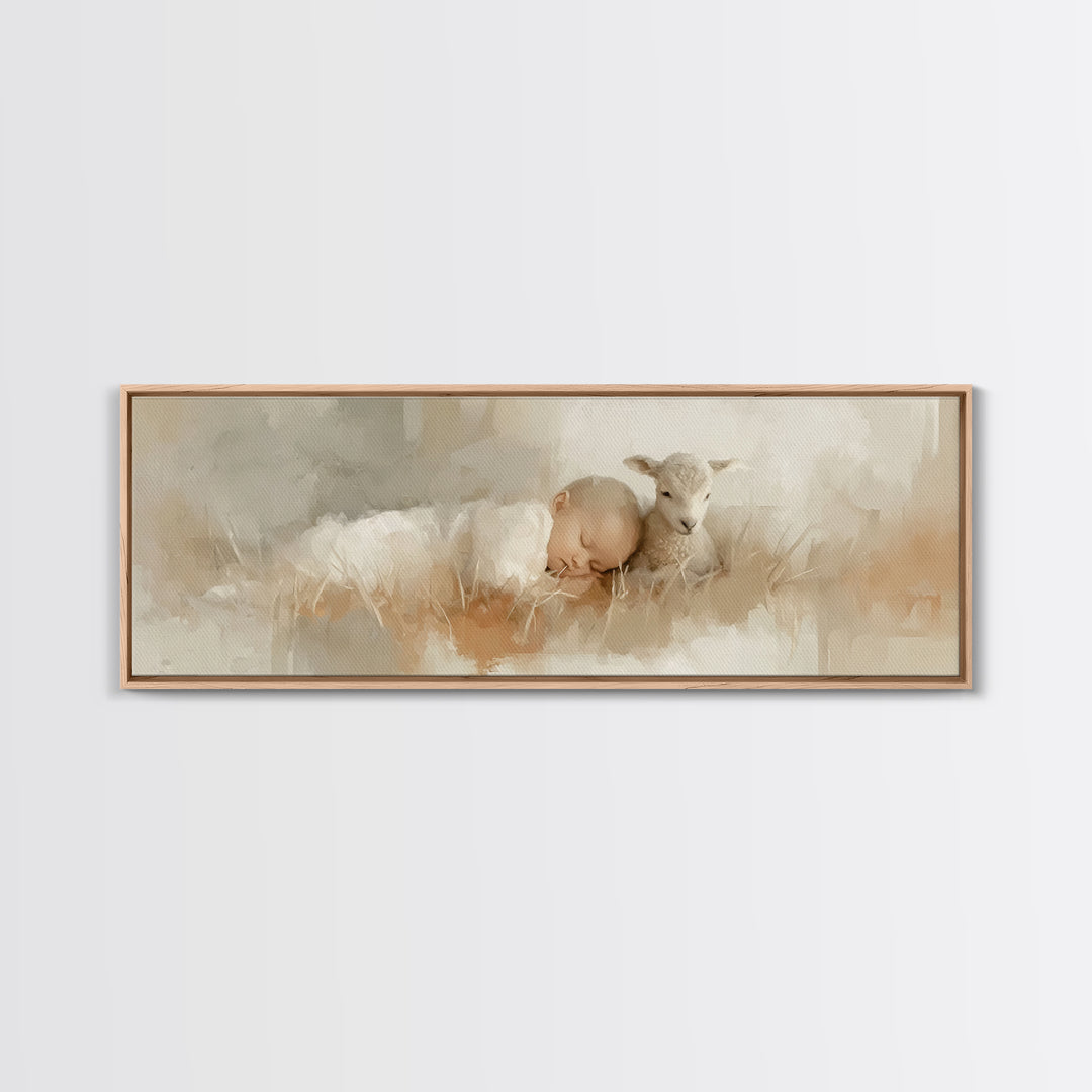 Divine Meadow Calm, Framed Canvas Print, Christian Art, Christian Christmas Decor, Jesus Painting Canvas, Panoramic Painting, Unique Christ