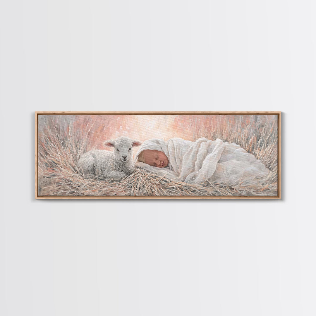 Silent Town Light | Framed Canvas Print | Christian Art | Christmas Wall Art | Jesus Art Print | Panoramic Art | Framed Christian Art