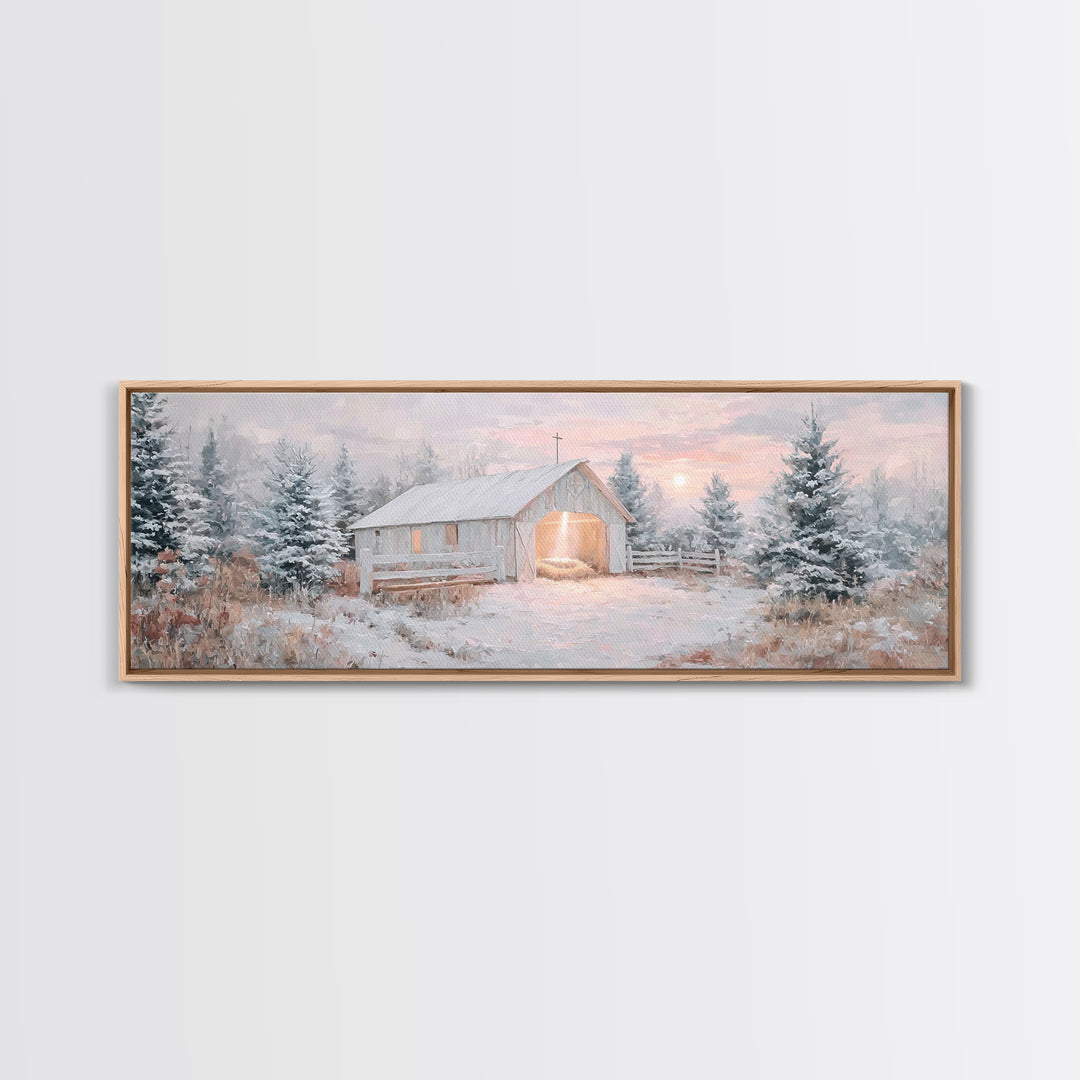 Star Over The Manger, Framed Canvas Print, Panoramic Art, Christian Wall Art, Christian Art Canvas, Christmas Art, Christian Christmas