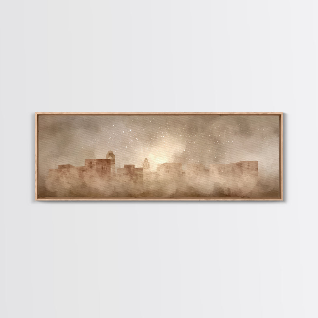 Bethlehem Dawn Haze, Framed Canvas Print, Christian Wall Art, Christian Art Canvas, Christmas Art Work, Panoramic Art, Christian Gift