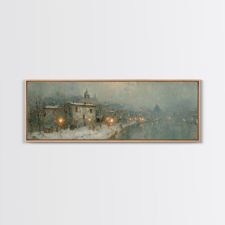 Winter Chapel Glow | Framed Canvas Print | Christian Art | Christian Christmas Art | Christian Art Canvas | Panoramic Wall Art | Christian
