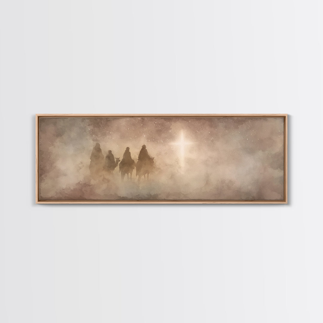 Star-Lit Journey, Framed Canvas Print, Christian Art Canvas, Christmas Wall Art, Christian Christmas Art, Panoramic Print, Christian Decora