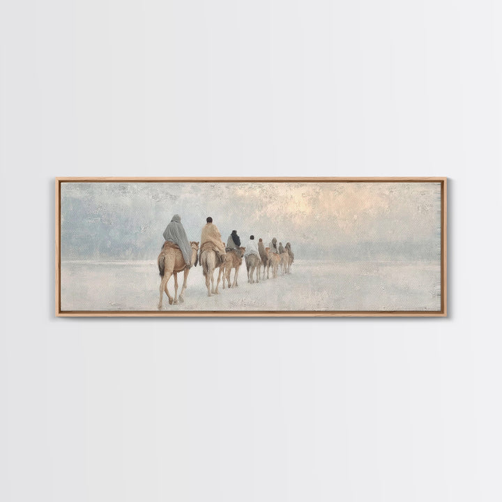 Pilgrims in Light | Framed Canvas Print | Christian Art Canvas | Christmas Art Work | Christian Christmas Art | Panoramic Print | Christian