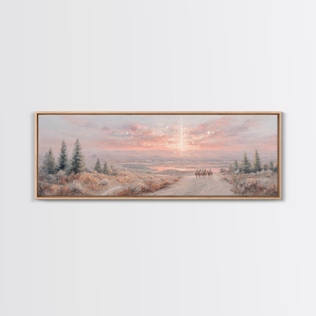 Star Over Mountains | Framed Canvas Print | Christmas Wall Art | Christian Art | Christian Art Canvas | Panoramic Painting | Christian Gift