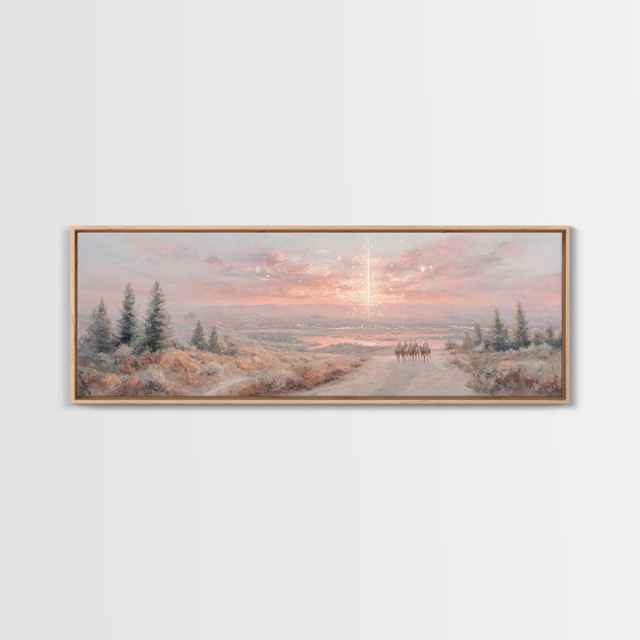 Star Over Mountains | Framed Canvas Print | Christmas Wall Art | Christian Art | Christian Art Canvas | Panoramic Painting | Christian Gift