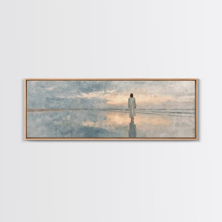 Heavenly Shore Path, Framed Canvas Print, Christian Wall Art, Jesus Painting, Panoramic Art, Christian Art Canvas, Christmas Art
