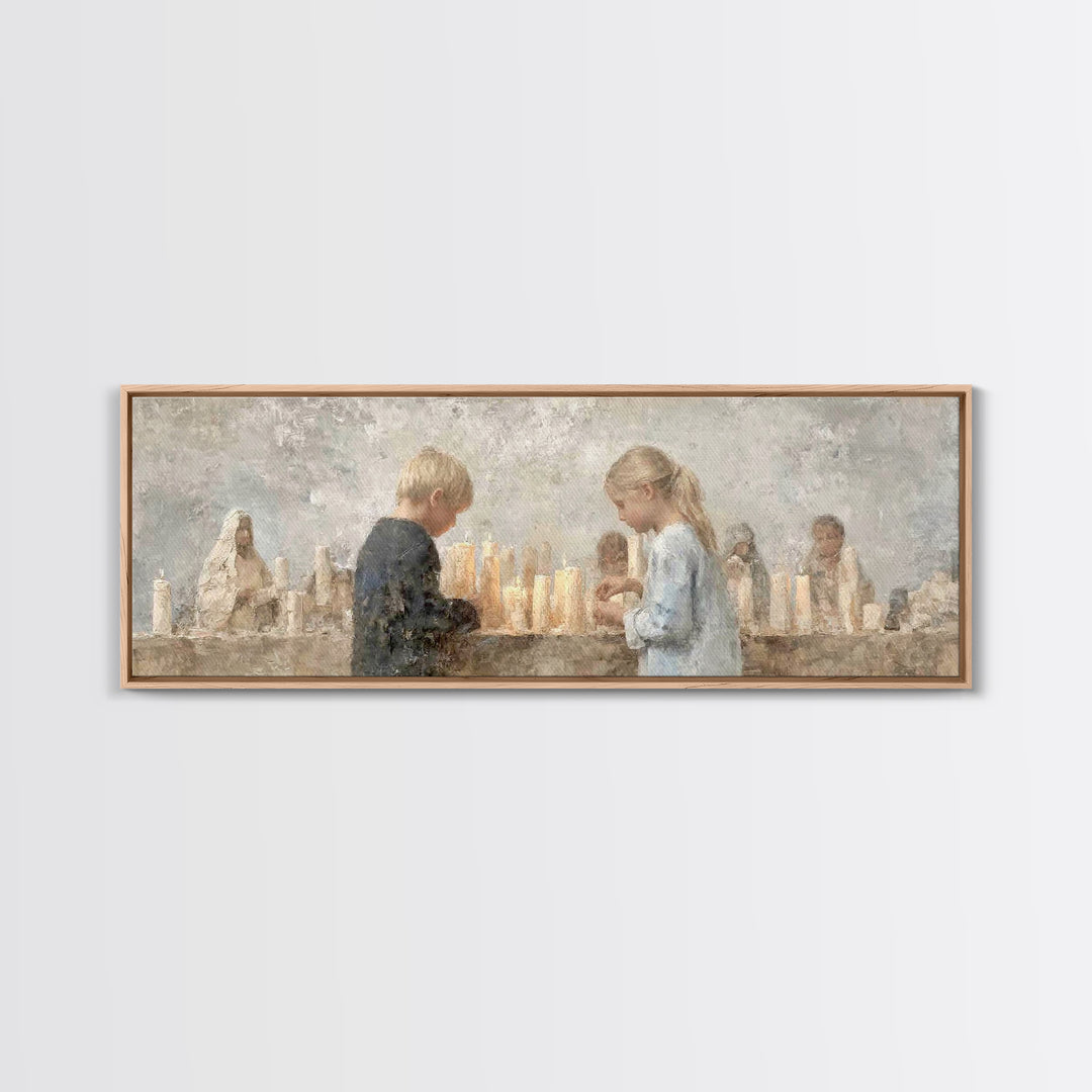 Little Lights Gathered | Framed Canvas Print | Christian Art Print | Christmas Wall Art | Panoramic Art | Christian Art Canvas | Christmas