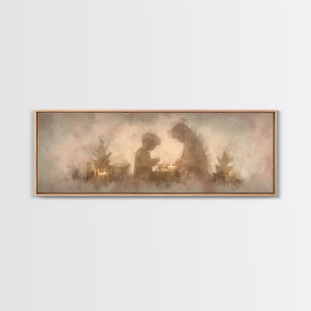 Warm Advent Glow – Framed Canvas Print – Christmas Wall Art – Christian Art Painting – Panoramic Wall Art – Christian Decorations – Christm