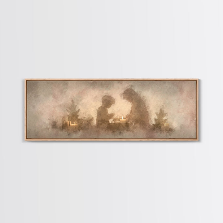 Warm Advent Glow – Framed Canvas Print – Christmas Wall Art – Christian Art Painting – Panoramic Wall Art – Christian Decorations – Christm