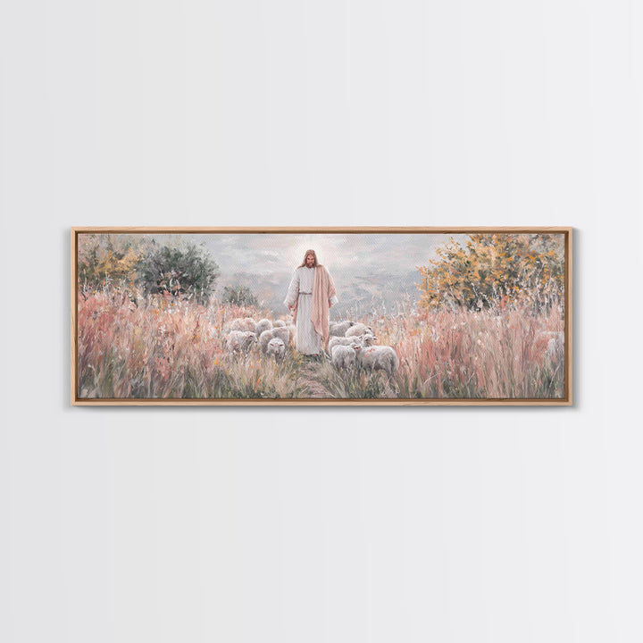 Shepherd Of Mercy – Framed Canvas Print – Jesus Art Print – Christian Wall Art – Panoramic Wall Art – Large Christian Art – Christian Paint