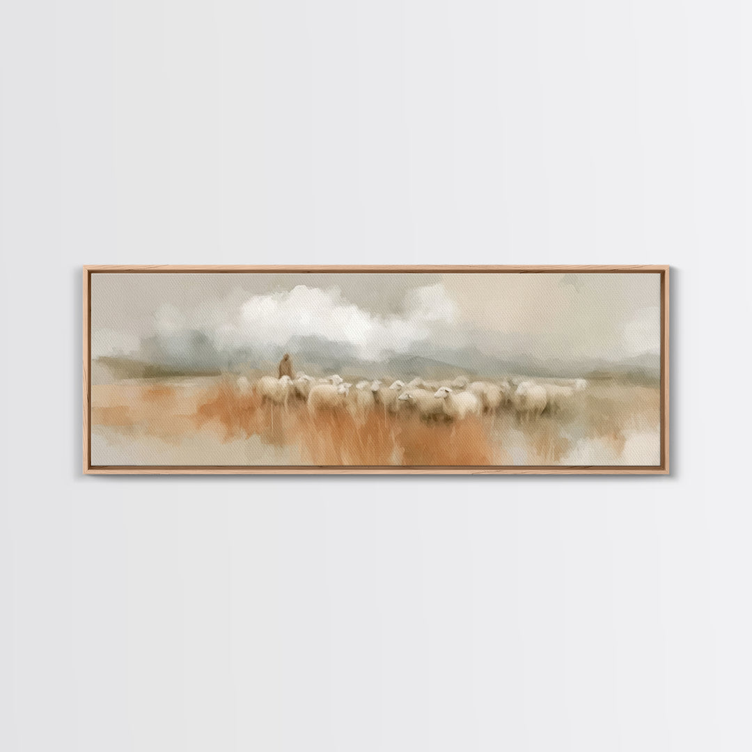 Guiding Gentle Shepherd | Framed Canvas Print | Christian Paintings | Jesus Canvas Art | Panoramic Painting | Christian Decor | Christian A