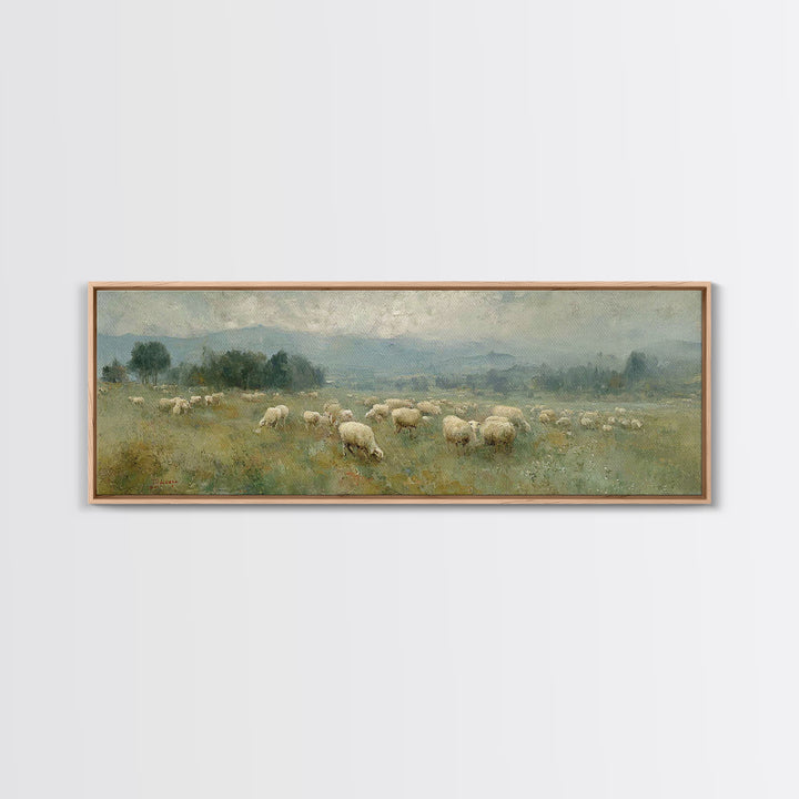Peaceful Pasture Grace – Framed Canvas Print – Christian Wall Art – Christian Art Canvas – Panoramic Art – Christian Painting – Christian G