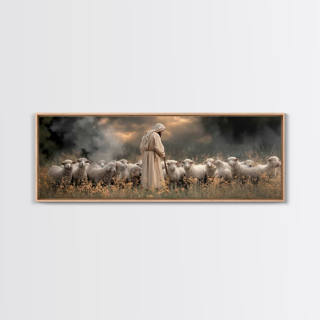 Shepherds Of Peace – Framed Canvas Print – Christian Wall Art – Jesus Painting – Christian Art Canvas – Panoramic Art – Christian Decor