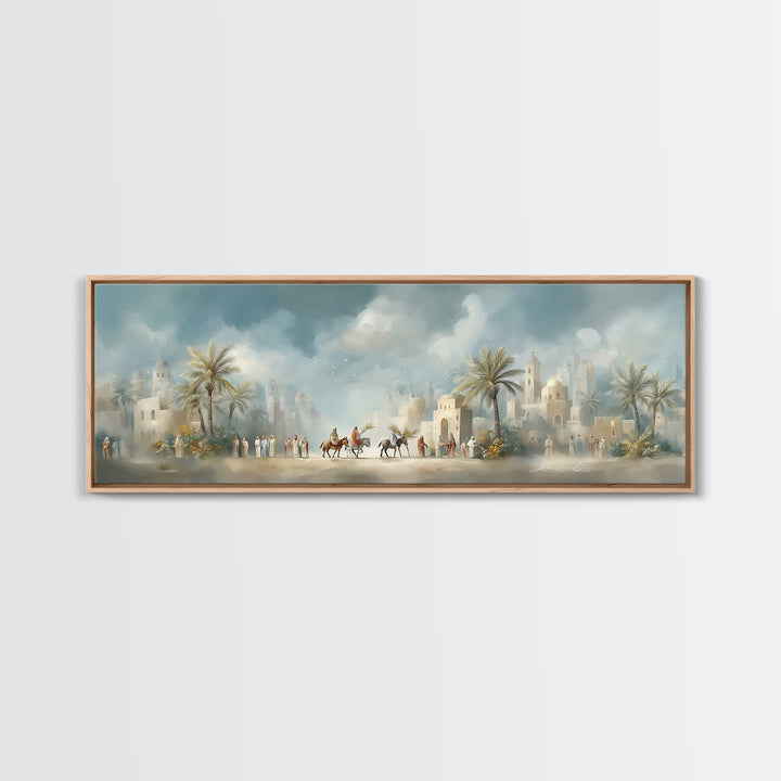 Desert Palm Caravan, Framed Canvas Print, Christian Art Canvas, Panoramic Art, Jesus Wall Art, Christian Decor, Christmas Canvas Wall Art