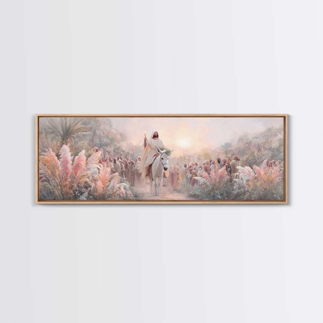 Palm Gate Welcome, Framed Canvas Print, Christian Painting, Panoramic Art, Jesus Canvas Art, Christian Christmas Art, Modern Christian Art