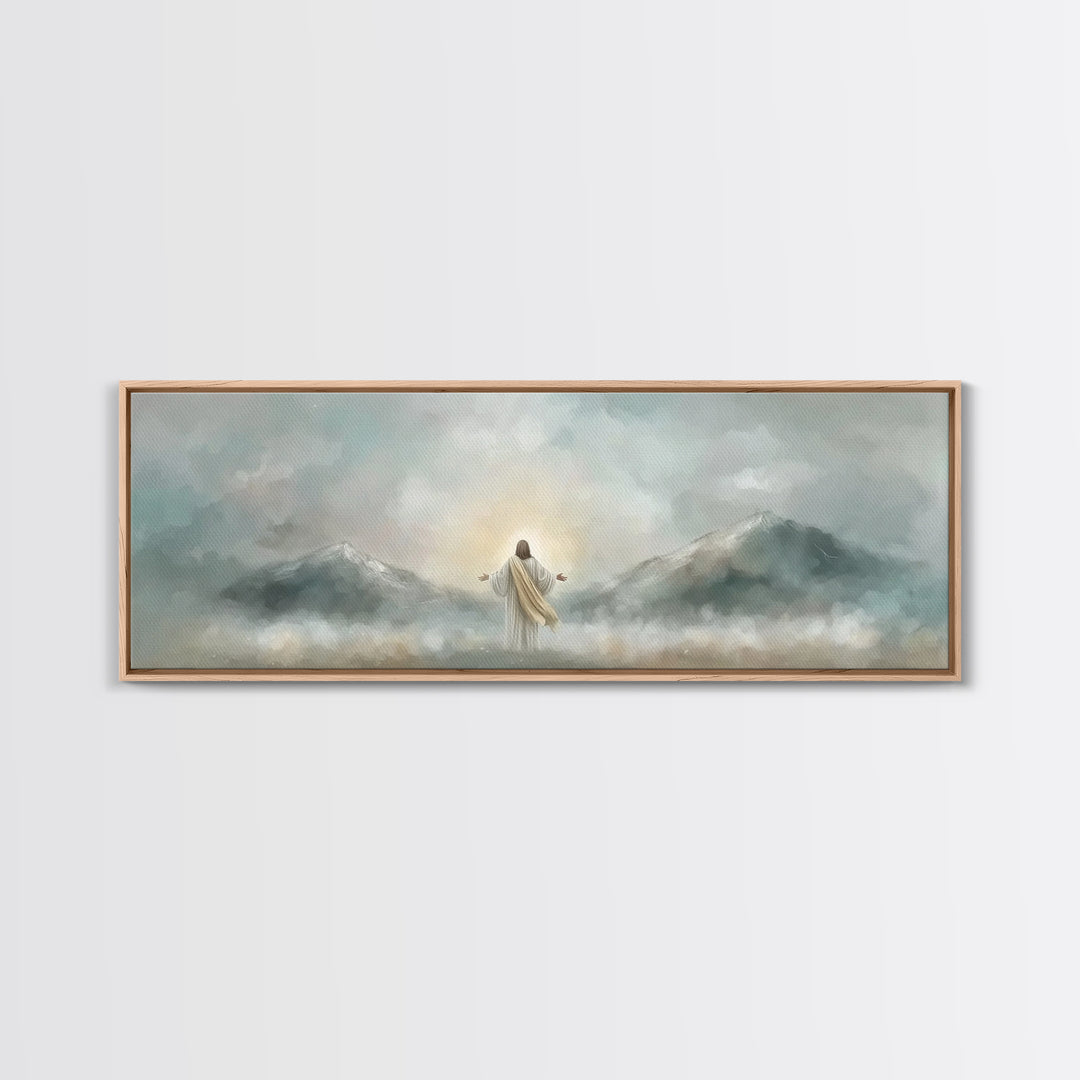 Radiant Summit Grace – Framed Canvas Print – Panoramic Art – Christian Wall Art – Jesus Painting – Christian Art Canvas