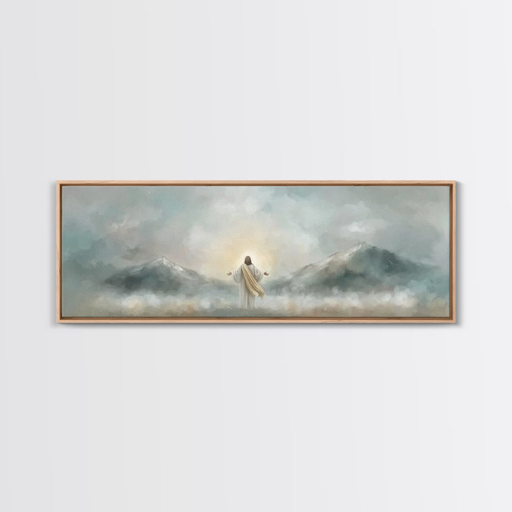 Radiant Summit Grace – Framed Canvas Print – Panoramic Art – Christian Wall Art – Jesus Painting – Christian Art Canvas