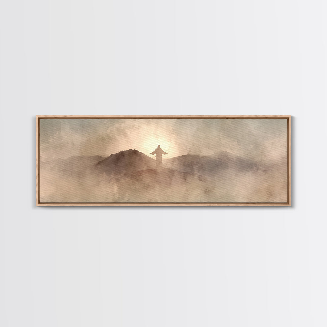 Dawn On Holy Heights, Framed Canvas Print, Panoramic Wall Art, Christian Art Canvas, Jesus Painting, Christian Art