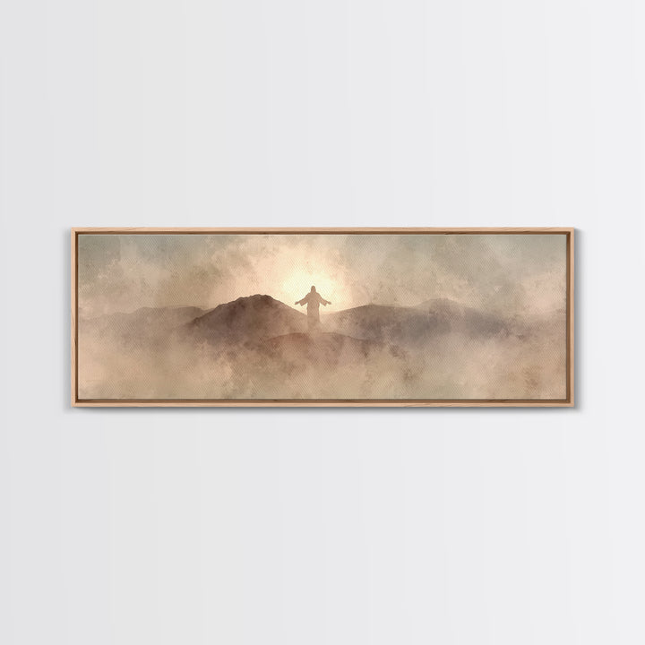 Dawn On Holy Heights, Framed Canvas Print, Panoramic Wall Art, Christian Art Canvas, Jesus Painting, Christian Art