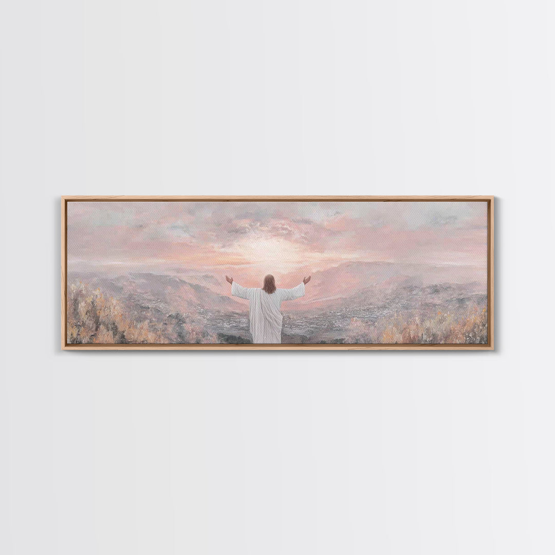 Hills Of Eternal Light | Framed Canvas Print | Panoramic Print | Jesus Painting | Christian Art Canvas | Christian Wall Art