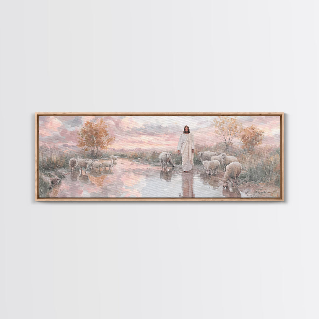 Autumn Pasture Calm | Framed Canvas Print | Panoramic Art | Christian Art | Jesus Painting | Christian Wall Art