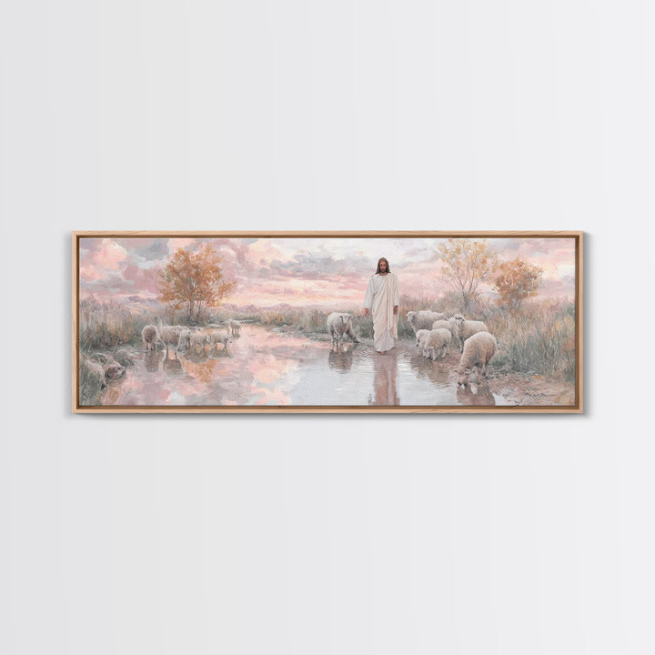 Autumn Pasture Calm | Framed Canvas Print | Panoramic Art | Christian Art | Jesus Painting | Christian Wall Art