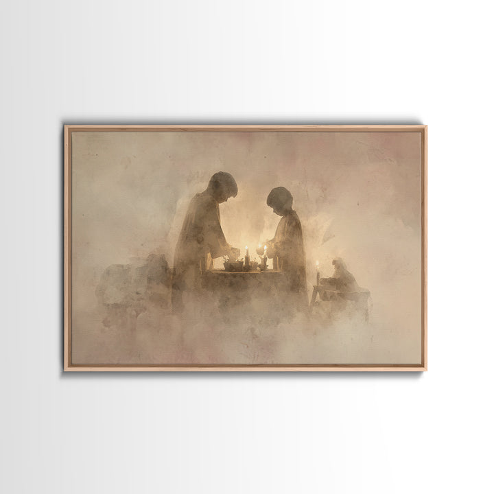 Holy Candle Prayer – Framed Canvas Print – Christian Art Canvas – Christian Wall Art – Christmas Art – Christian Christmas Art – Christian