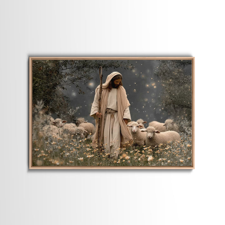 Guardian Of Lambs – Framed Canvas Print – Jesus Painting – Christian Art Canvas – Christian Wall Art – Christian Art – Christian Christmas