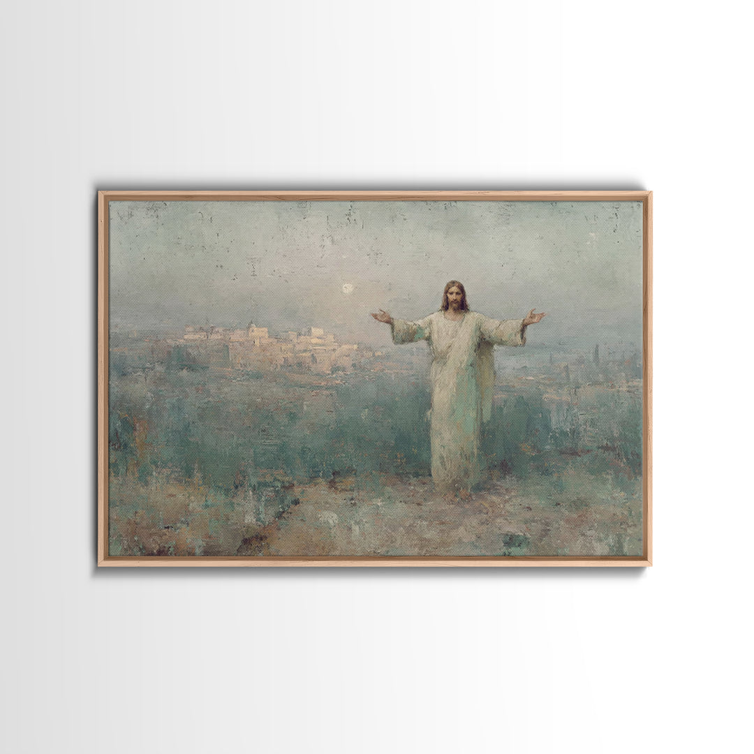 Risen City Blessing – Framed Canvas Print – Christian Wall Art – Jesus Painting – Christian Art Canvas – Vintage Christian Art – Christian