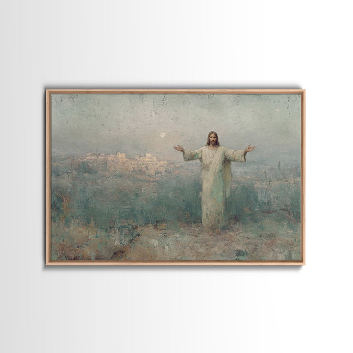 Risen City Blessing – Framed Canvas Print – Christian Wall Art – Jesus Painting – Christian Art Canvas – Vintage Christian Art – Christian