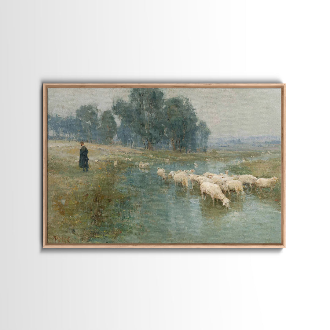 Shepherd’s Quiet Path – Framed Canvas Print – Christian Art Canvas – Pastoral Scenery – Christian Wall Art – Christian Art Print – Christia
